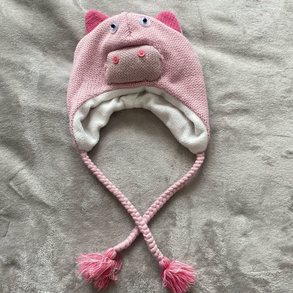 Knitted Pig Hat With Tassels